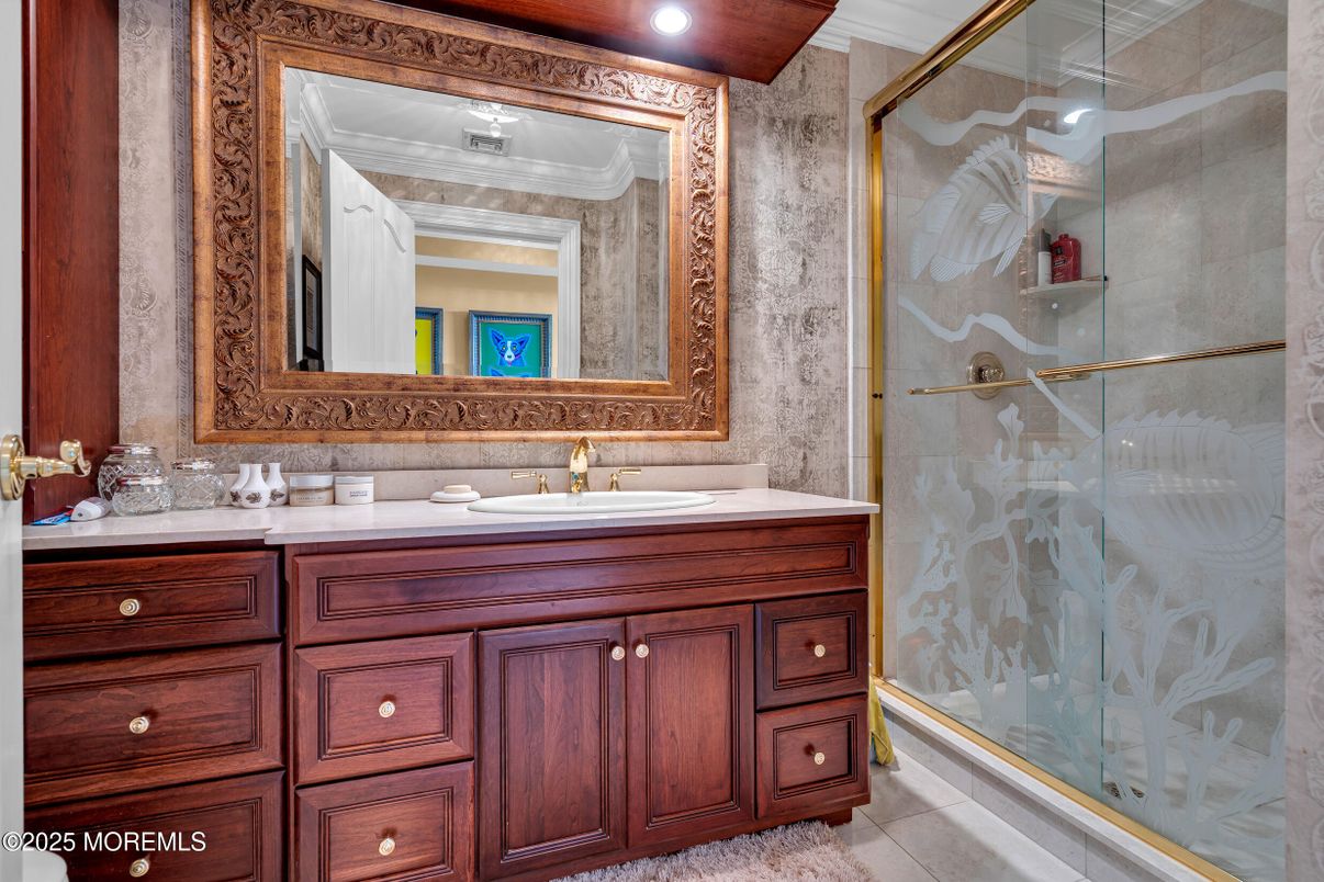 Bathroom, Glass Shower, Interior, Recessed Lighting