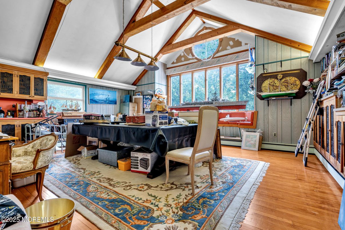 Home Office, Interior, Pendant Lights, Piano, Wooden Beams, Wood Texture Flooring