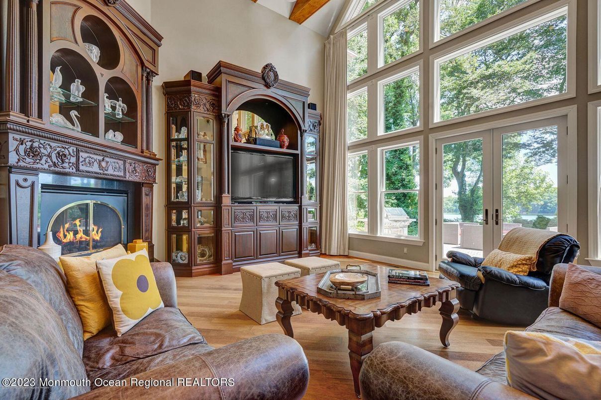 Fireplace, Interior, Living room, Wooden Beams, Wood Texture Flooring