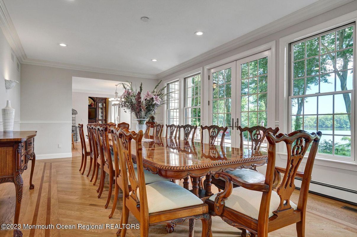 Dining room, Interior, Recessed Lighting, Wood Texture Flooring