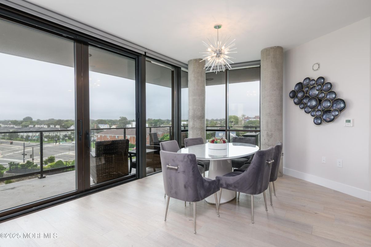 Dining room, Interior, Pendant Lights, Wood Texture Flooring