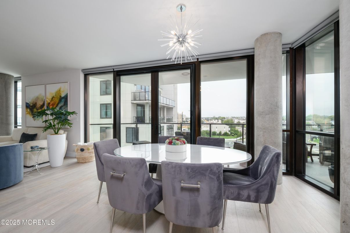 Dining room, Interior, Pendant Lights, Wood Texture Flooring