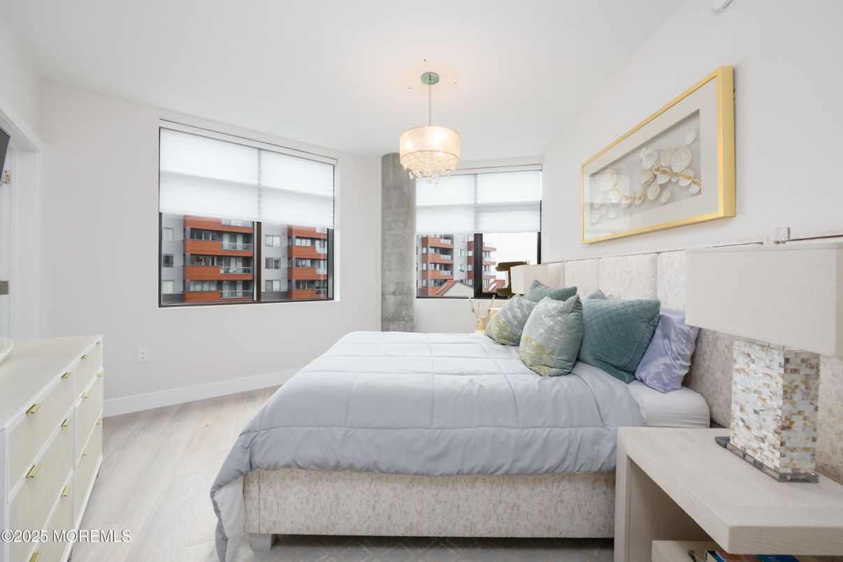 Bedroom, Chandelier, Interior, Wood Texture Flooring