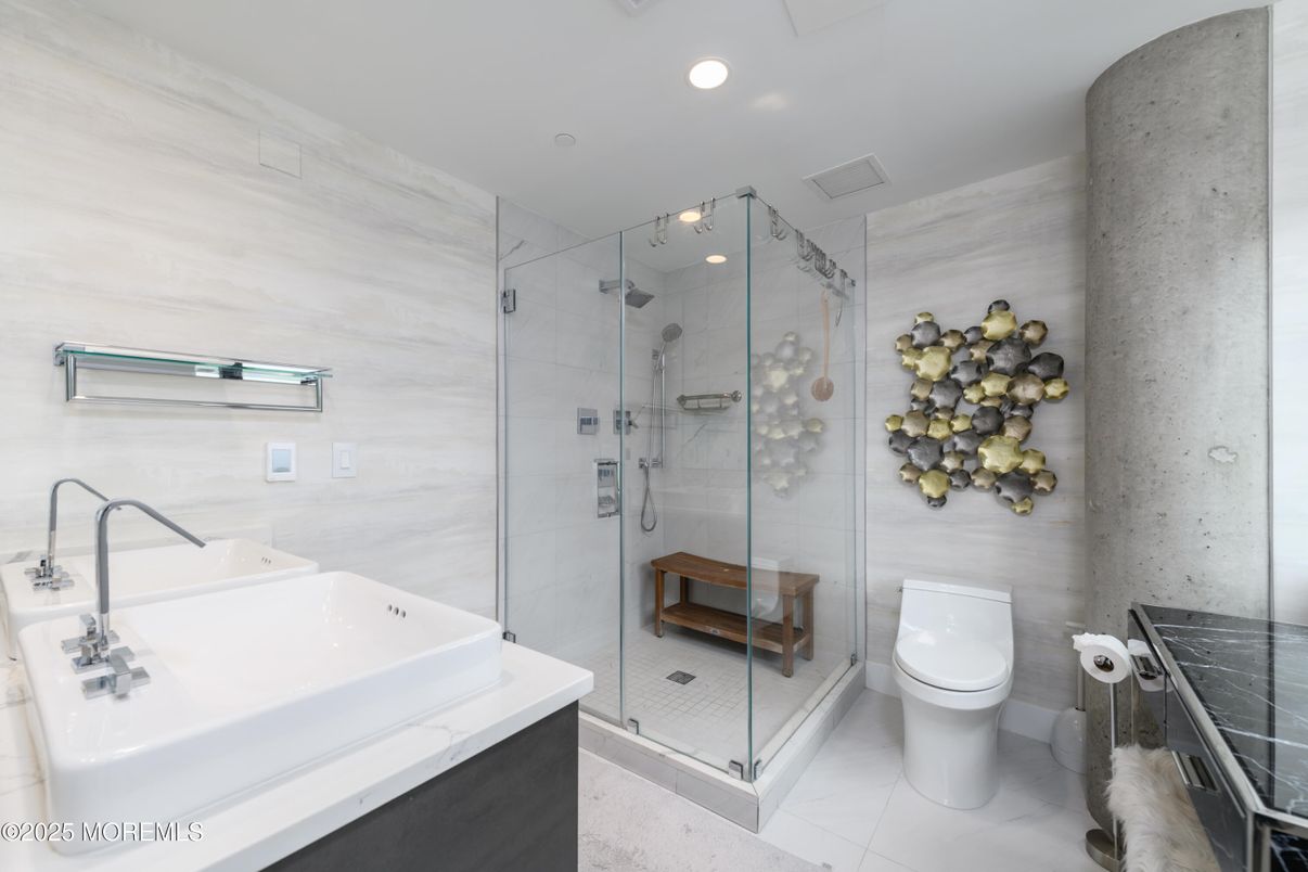 Bathroom, Glass Shower, Interior, Recessed Lighting