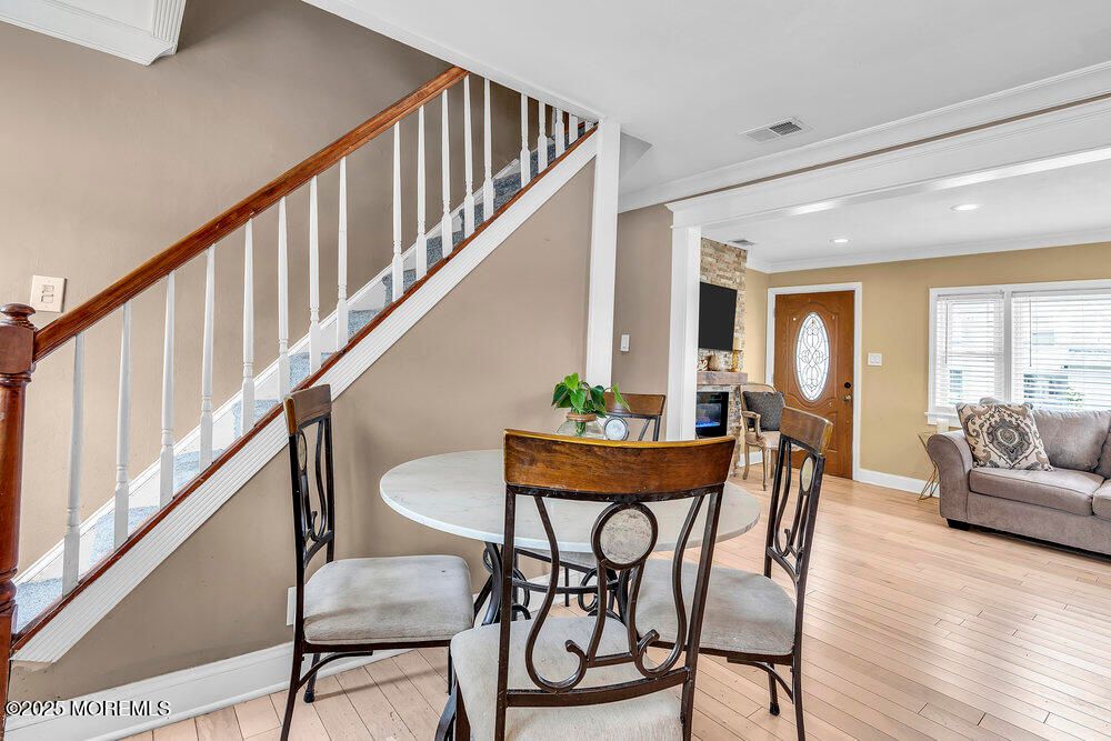 Dining room, Interior, Recessed Lighting, Wood Texture Flooring
