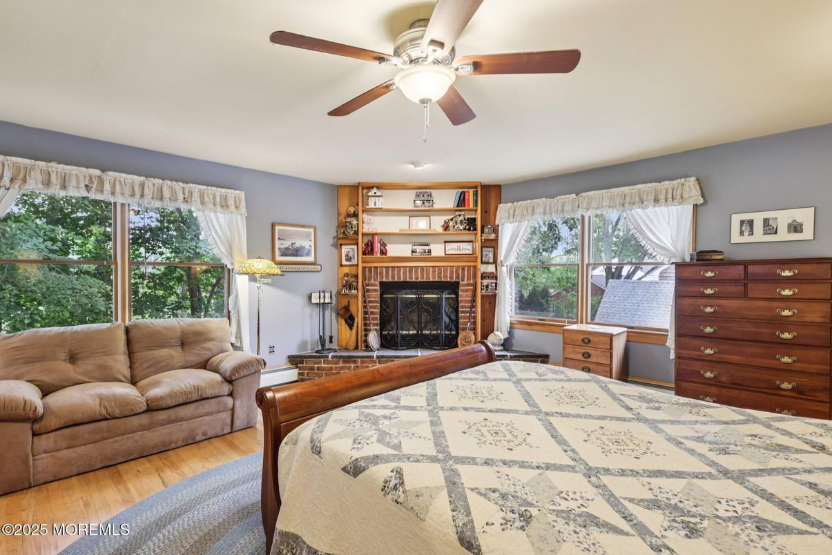 Bedroom, Fireplace, Interior, Wood Texture Flooring