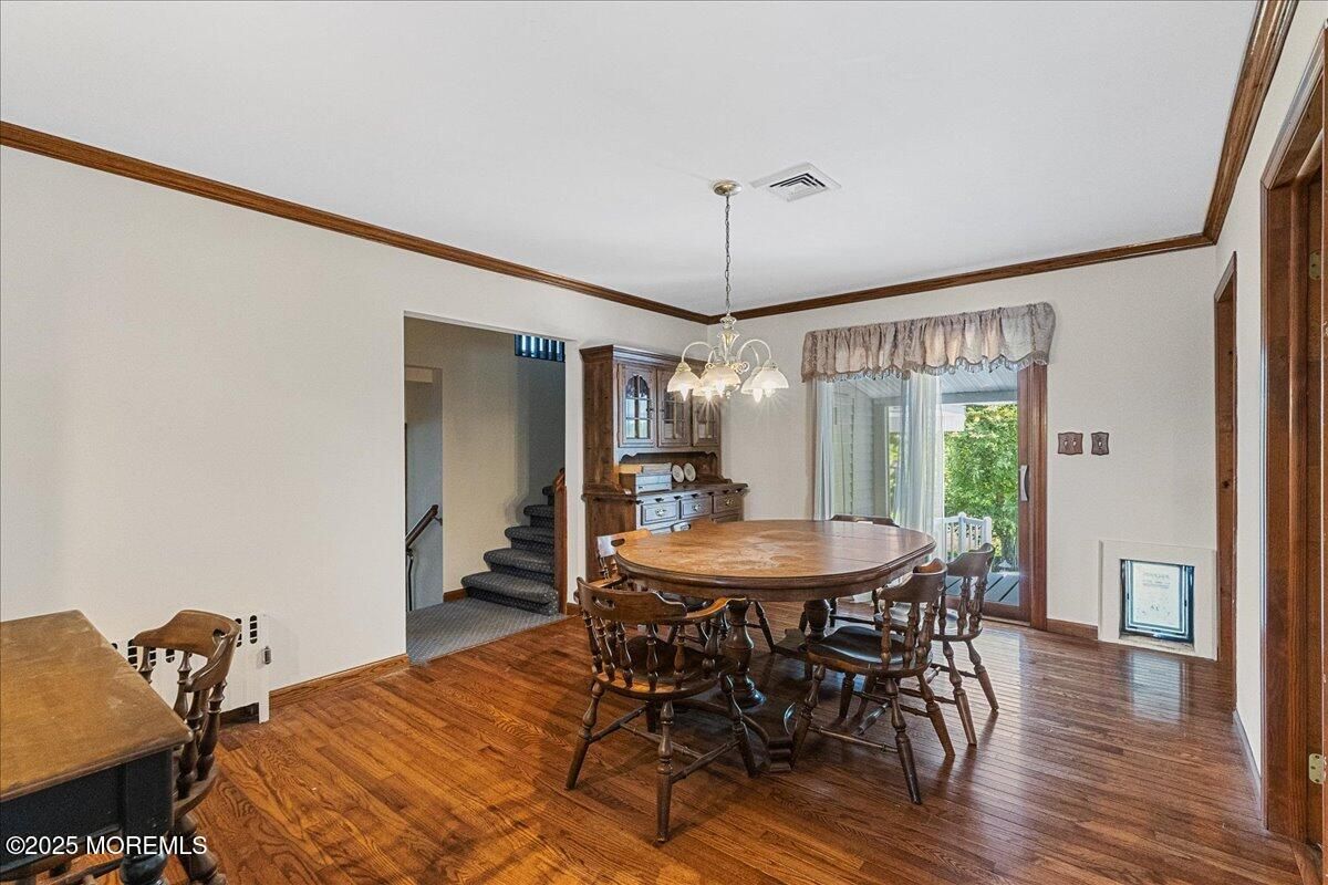 Chandelier, Dining room, Interior, Pendant Lights, Wood Texture Flooring