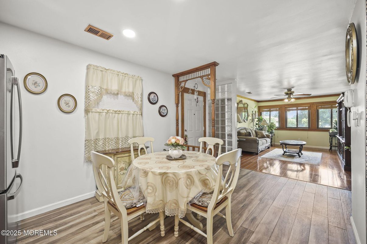 Dining room, Interior, Recessed Lighting, Wood Texture Flooring