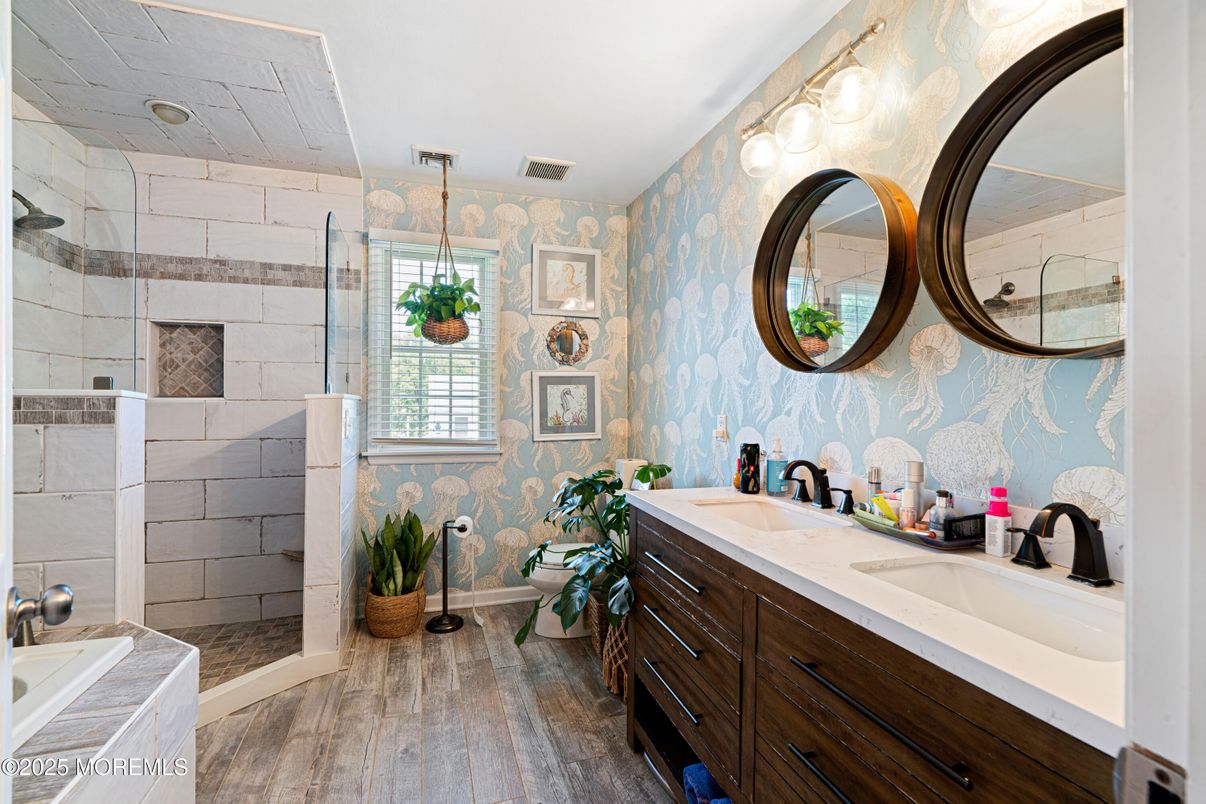 Bathroom, Dual Sink Vanities, Glass Shower, Interior