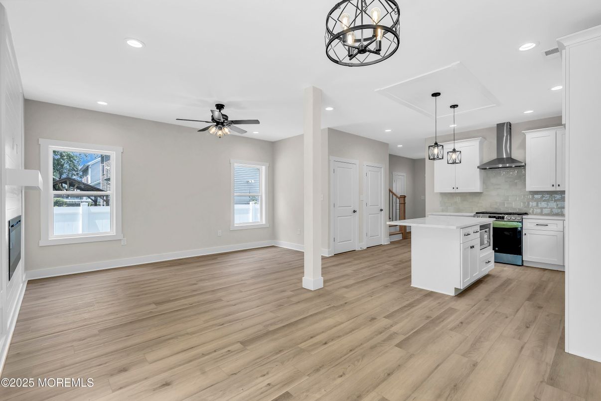 Interior, Kitchen, Pendant Lights, Recessed Lighting, Wood Texture Flooring