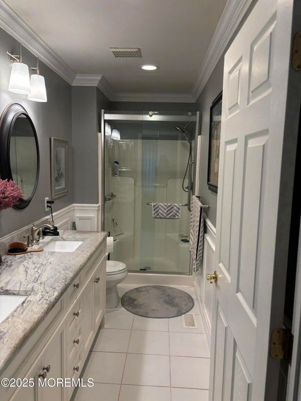 Bathroom, Dual Sink Vanities, Glass Shower, Interior, Recessed Lighting