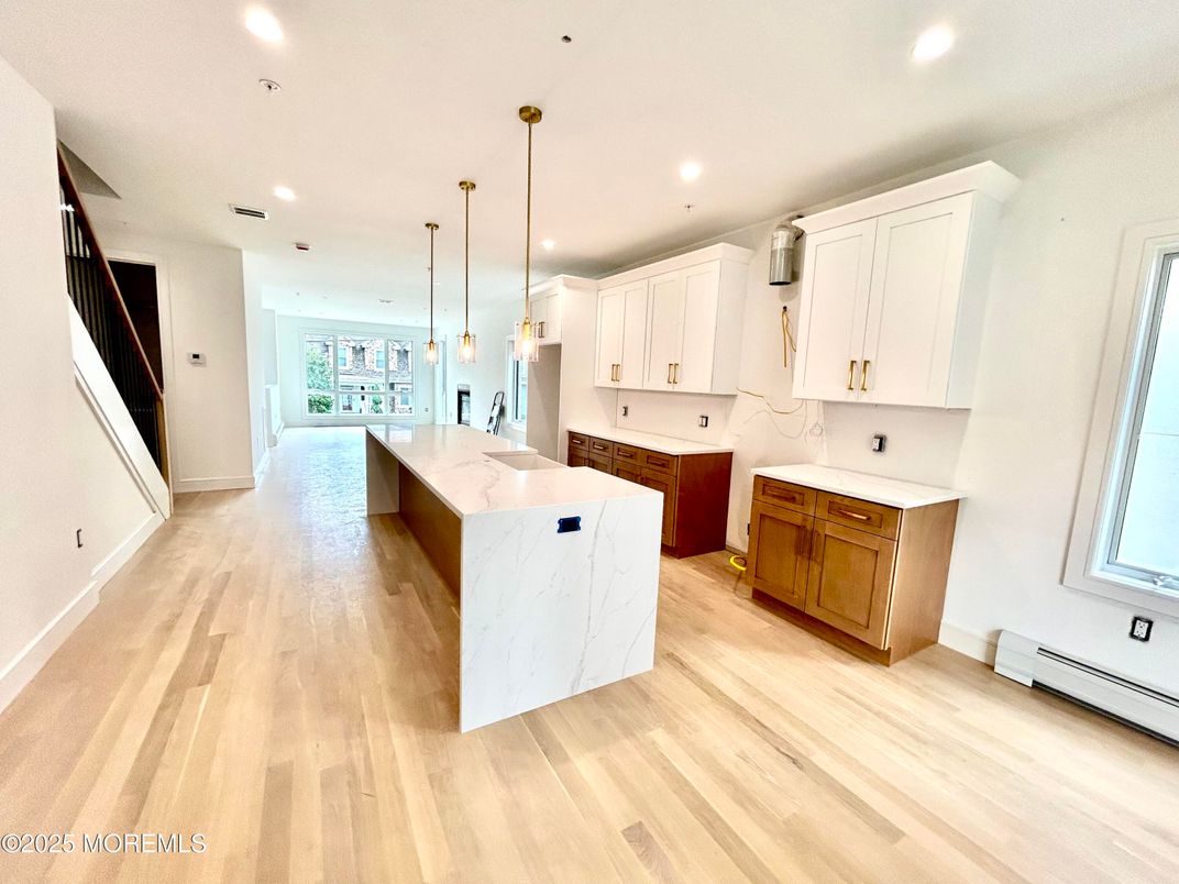 Interior, Kitchen, Pendant Lights, Recessed Lighting, Wood Texture Flooring