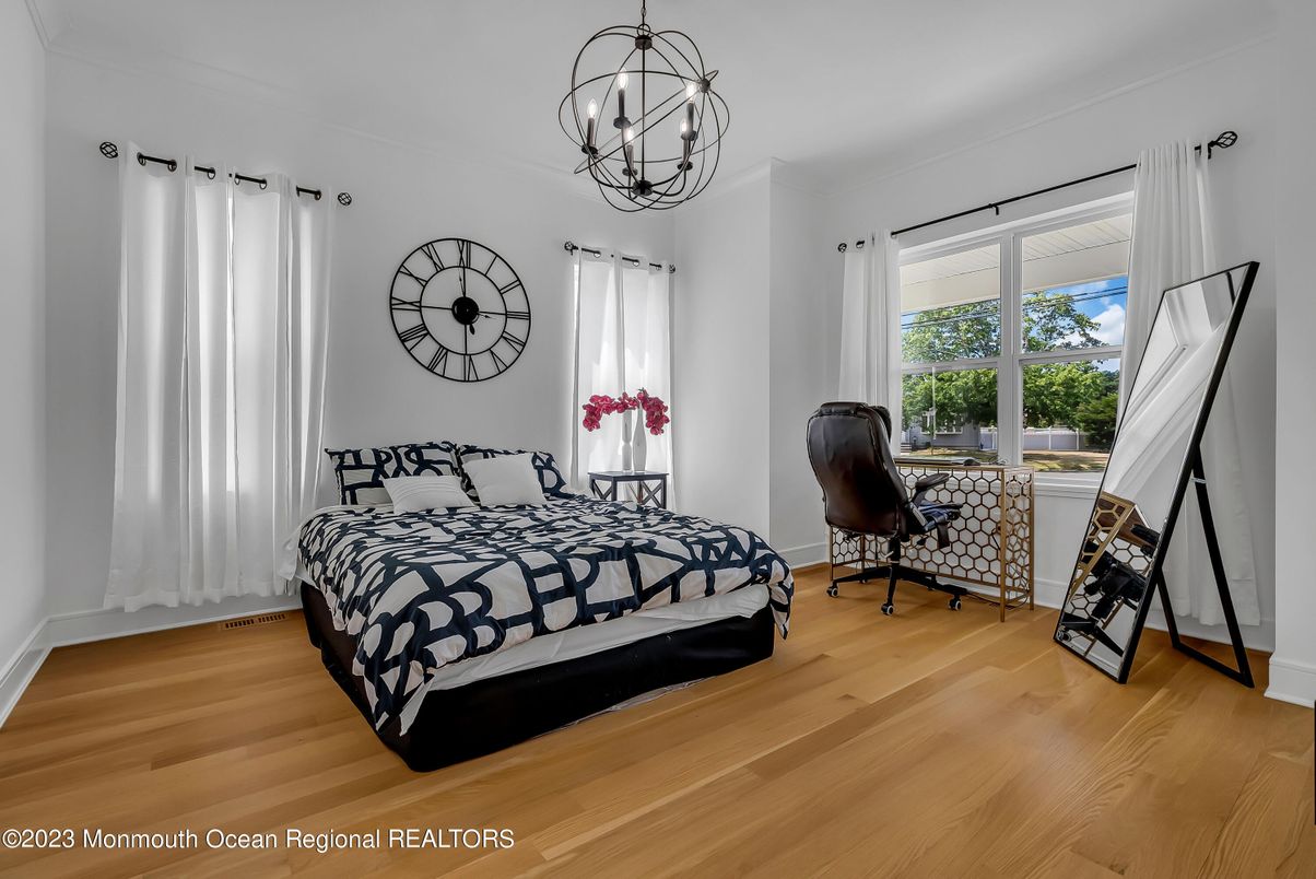Bedroom, Chandelier, Home Office, Interior, Wood Texture Flooring