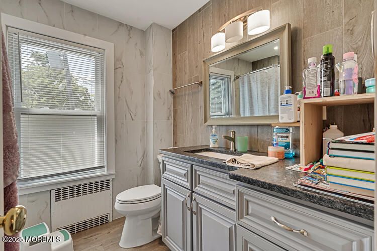 Bathroom, Interior, Marble Walls, Wood Texture Flooring