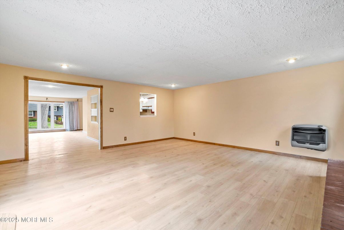 Empty room, Fireplace, Interior, Recessed Lighting, Wood Texture Flooring
