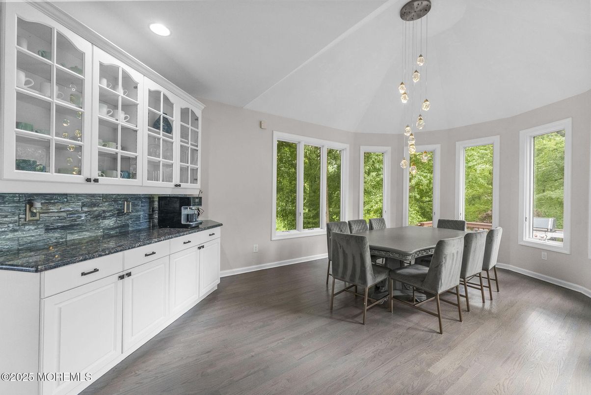 Dining room, Interior, Pendant Lights, Recessed Lighting, Wood Texture Flooring