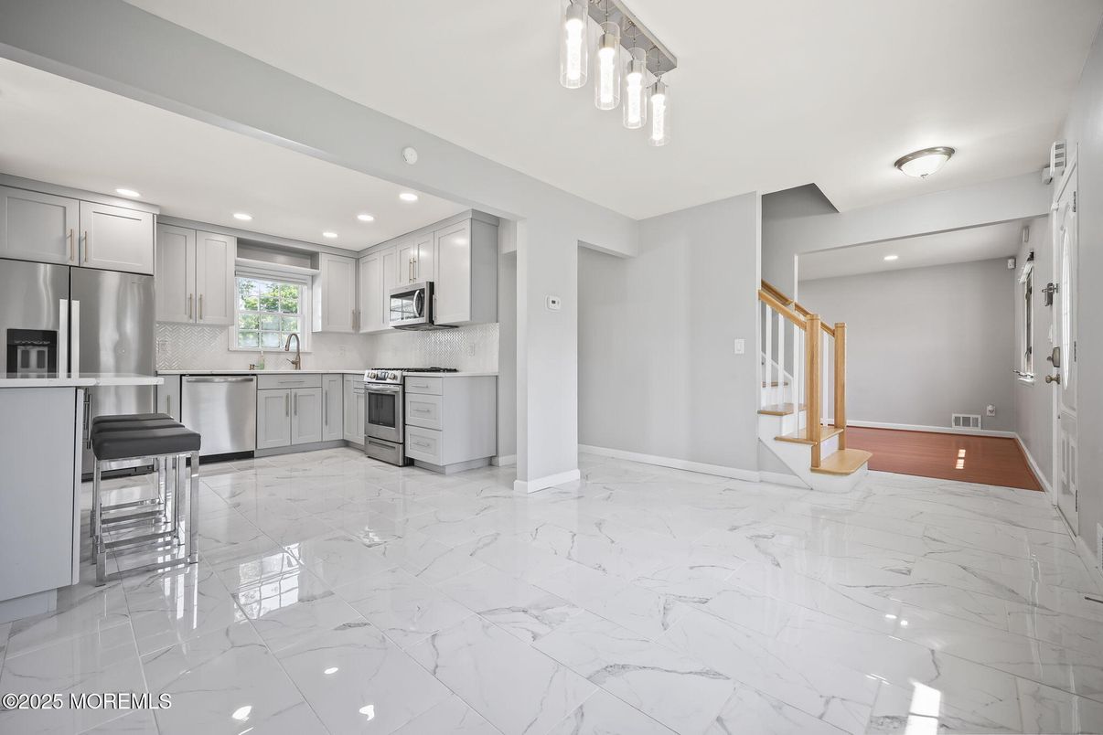 Interior, Kitchen, Marble, Recessed Lighting, Stainless Steel Appliances