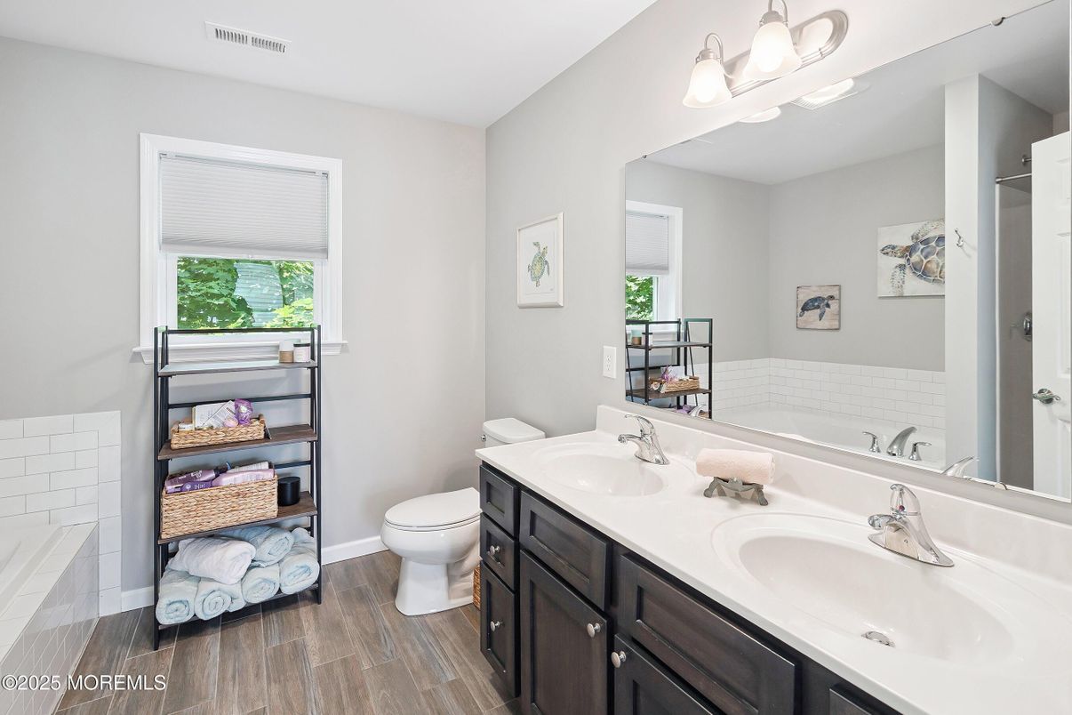 Bathroom, Dual Sink Vanities, Interior, Wood Texture Flooring