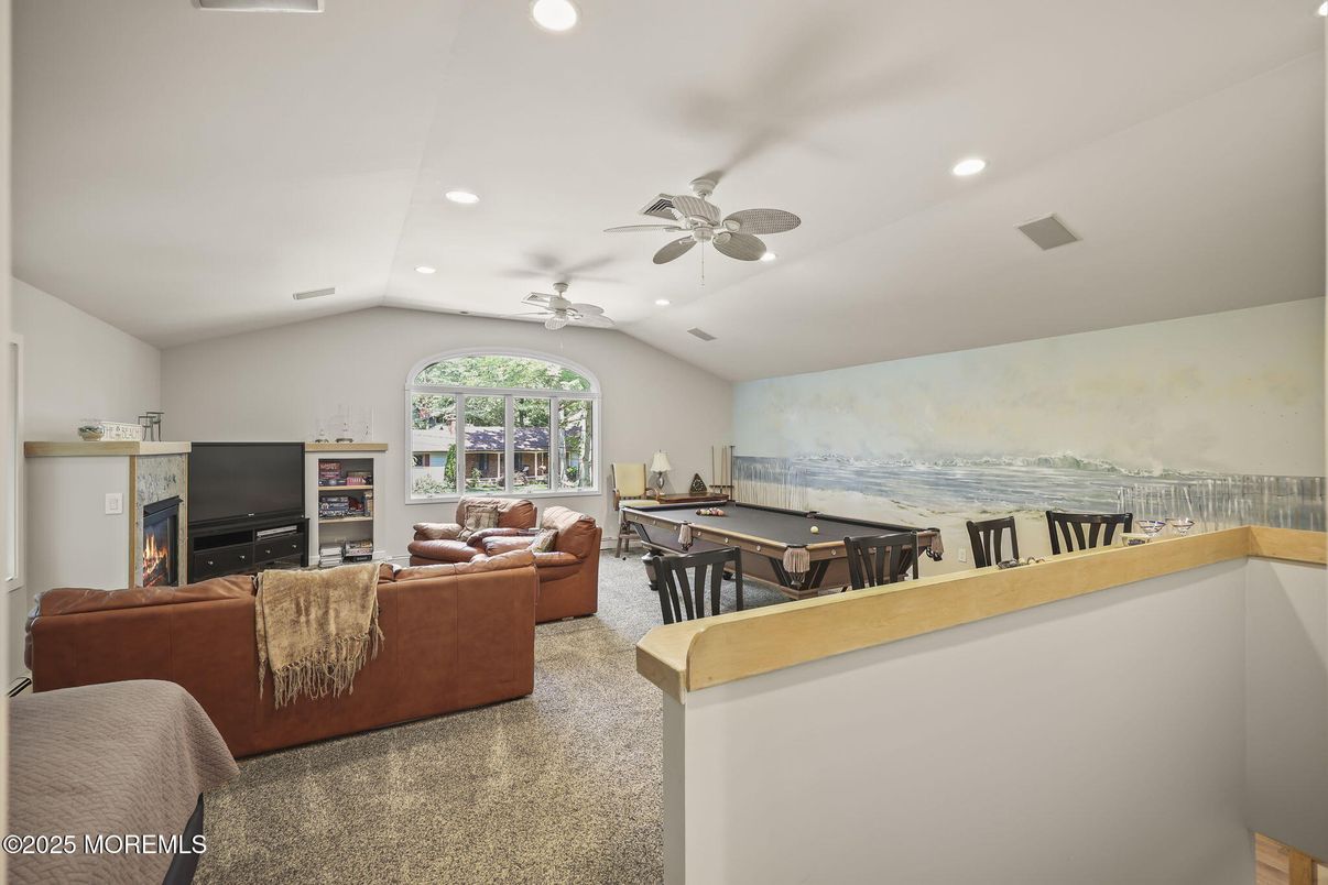 Billiard Table, Fireplace, Game Room, Interior, Living room, Recessed Lighting