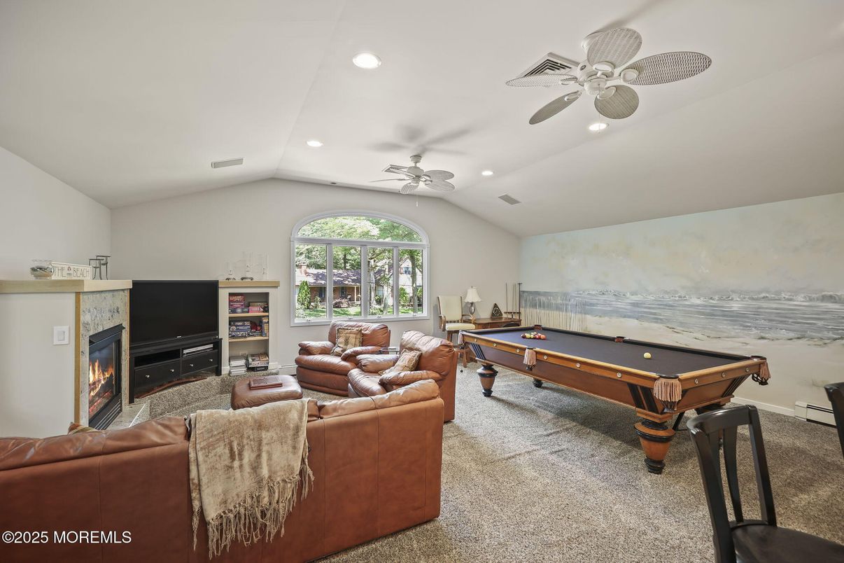 Billiard Table, Fireplace, Game Room, Interior, Living room, Recessed Lighting
