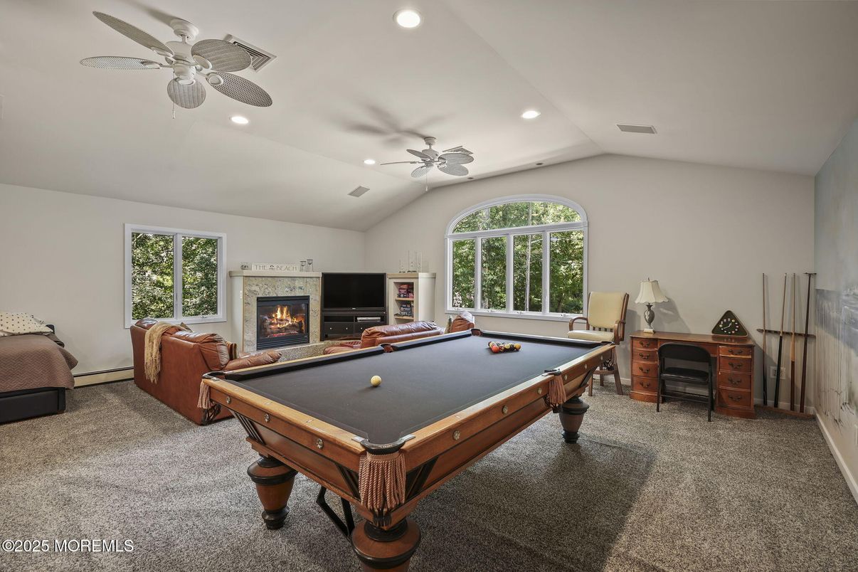 Billiard Table, Fireplace, Game Room, Interior, Recessed Lighting