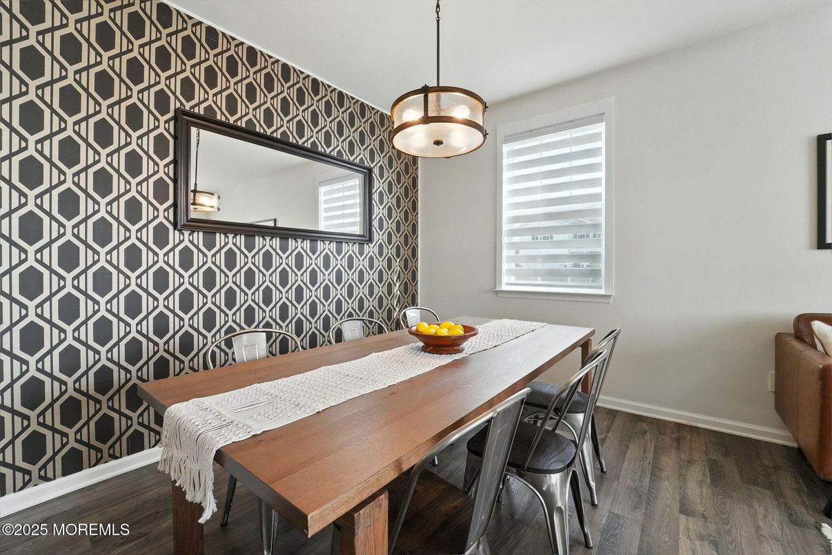 Dining room, Interior, Pendant Lights, Wood Texture Flooring