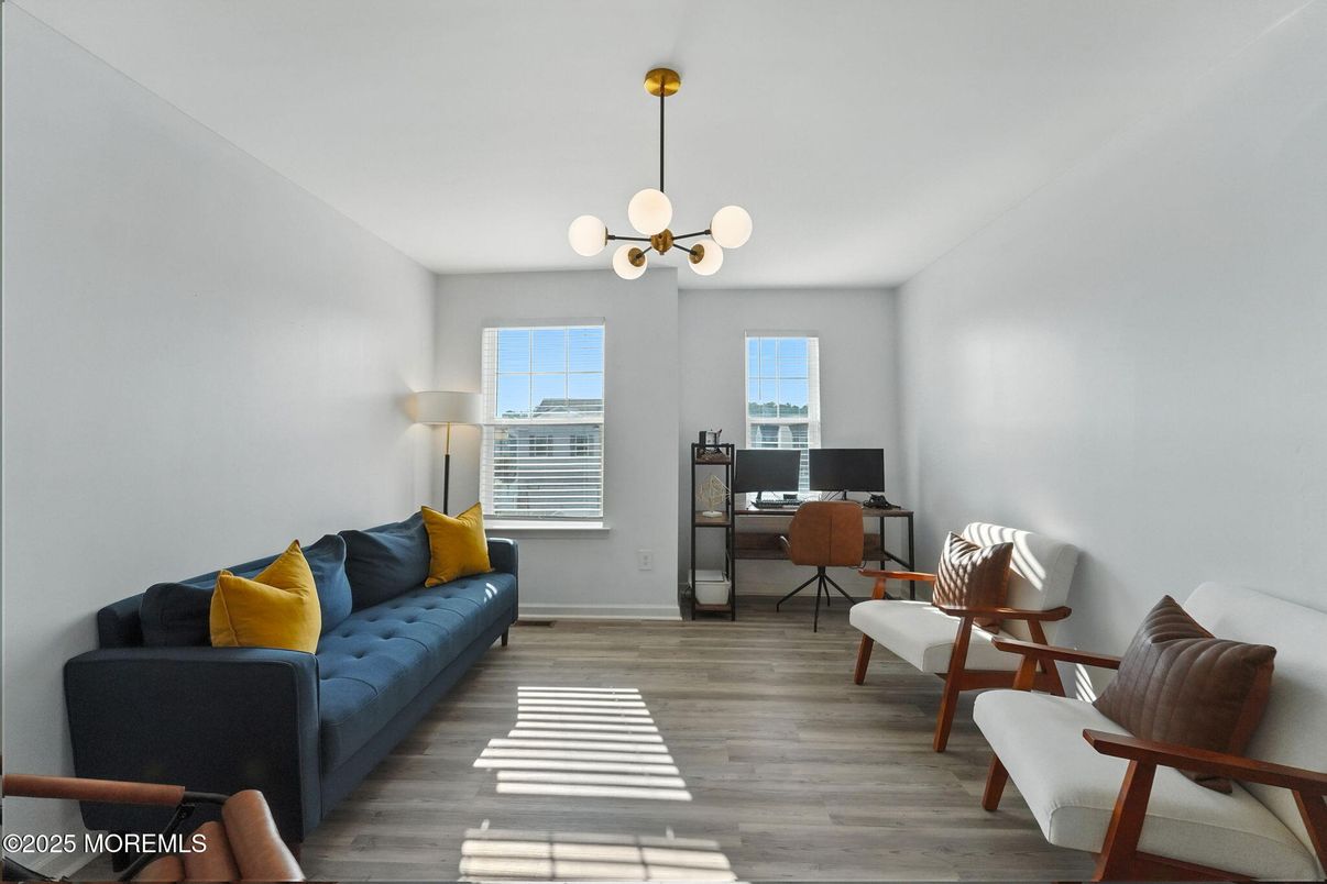 Home Office, Interior, Pendant Lights, Wood Texture Flooring