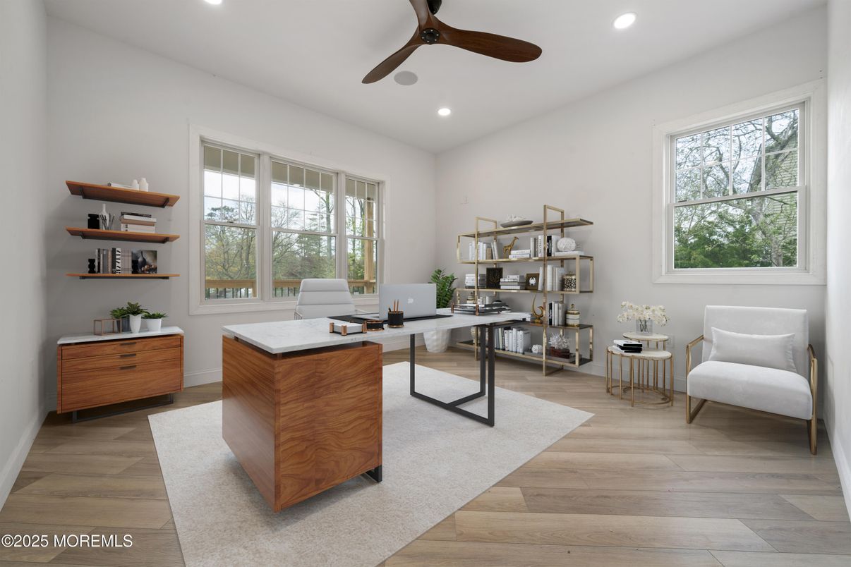 Home Office, Interior, Recessed Lighting, Wood Texture Flooring