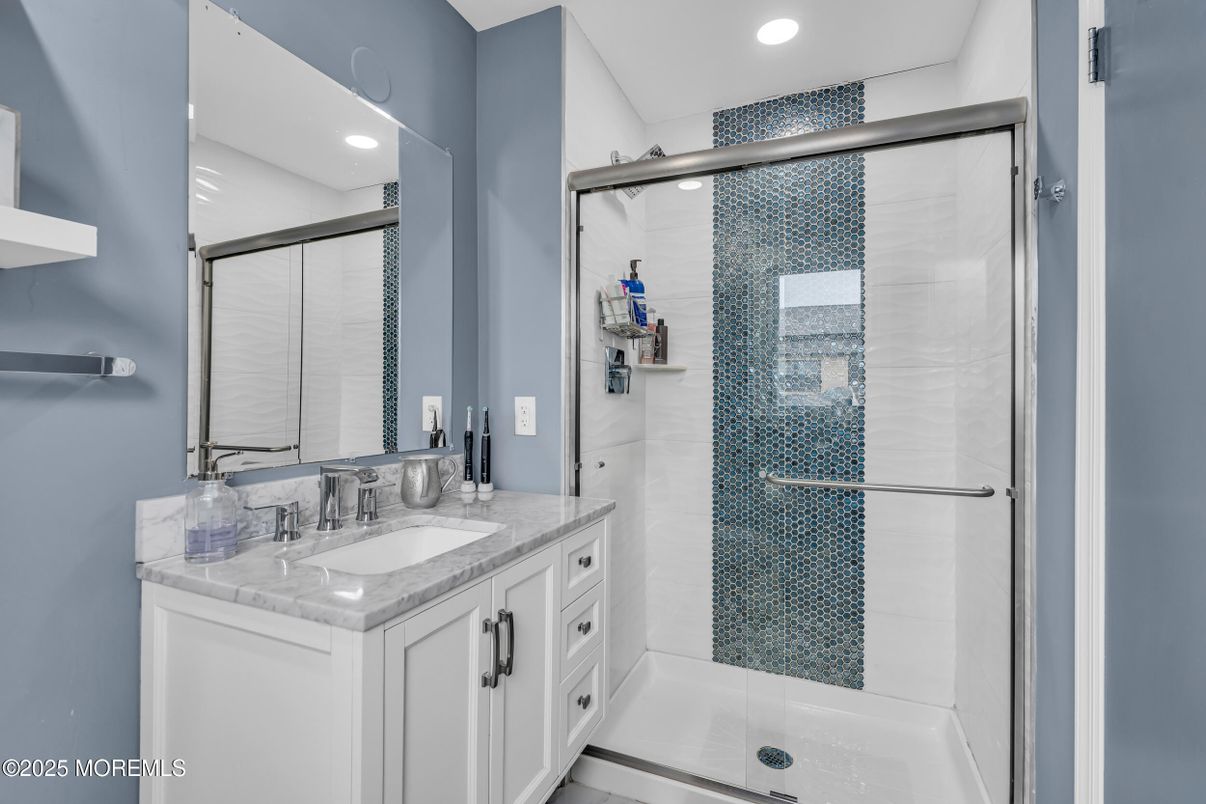 Bathroom, Glass Shower, Interior, Recessed Lighting