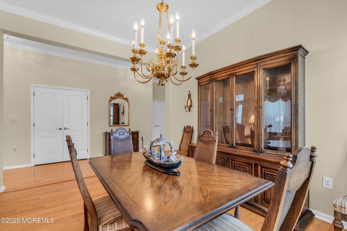 Chandelier, Dining room, Interior, Wood Texture Flooring