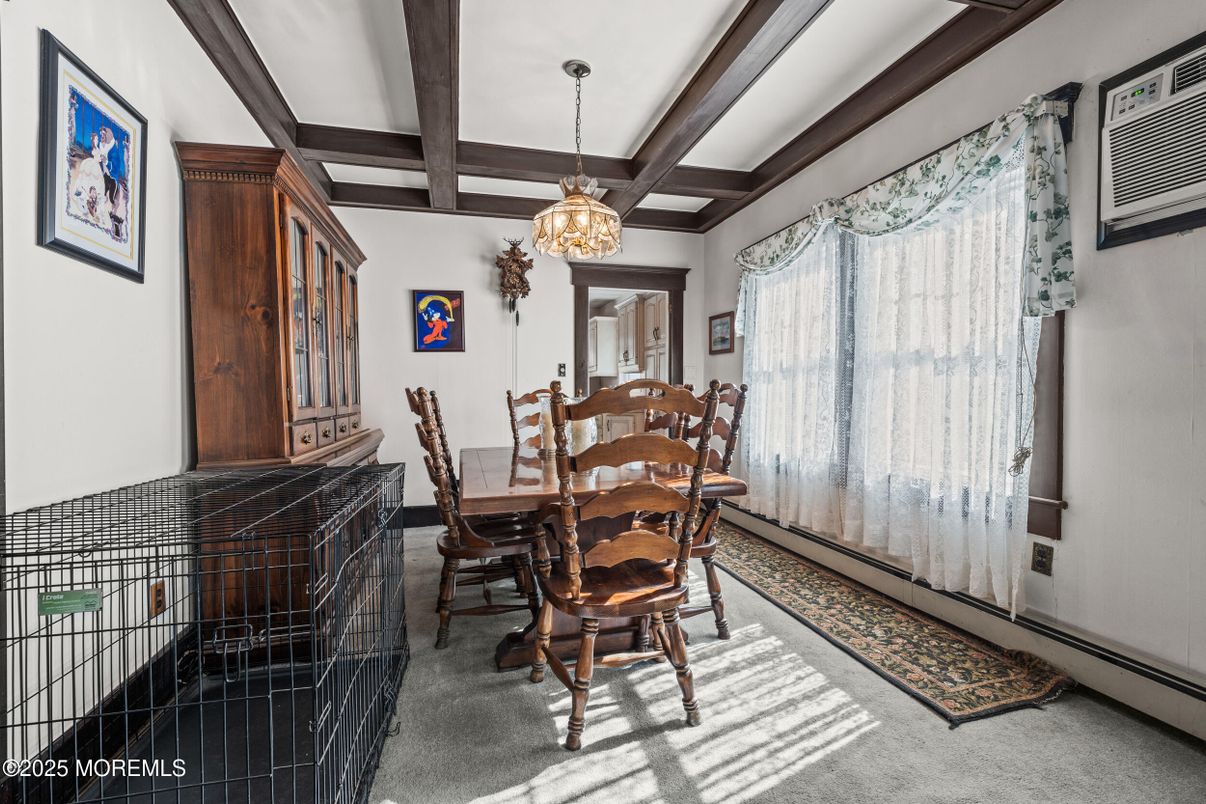 Chandelier, Dining room, Fireplace, Interior, Wooden Beams