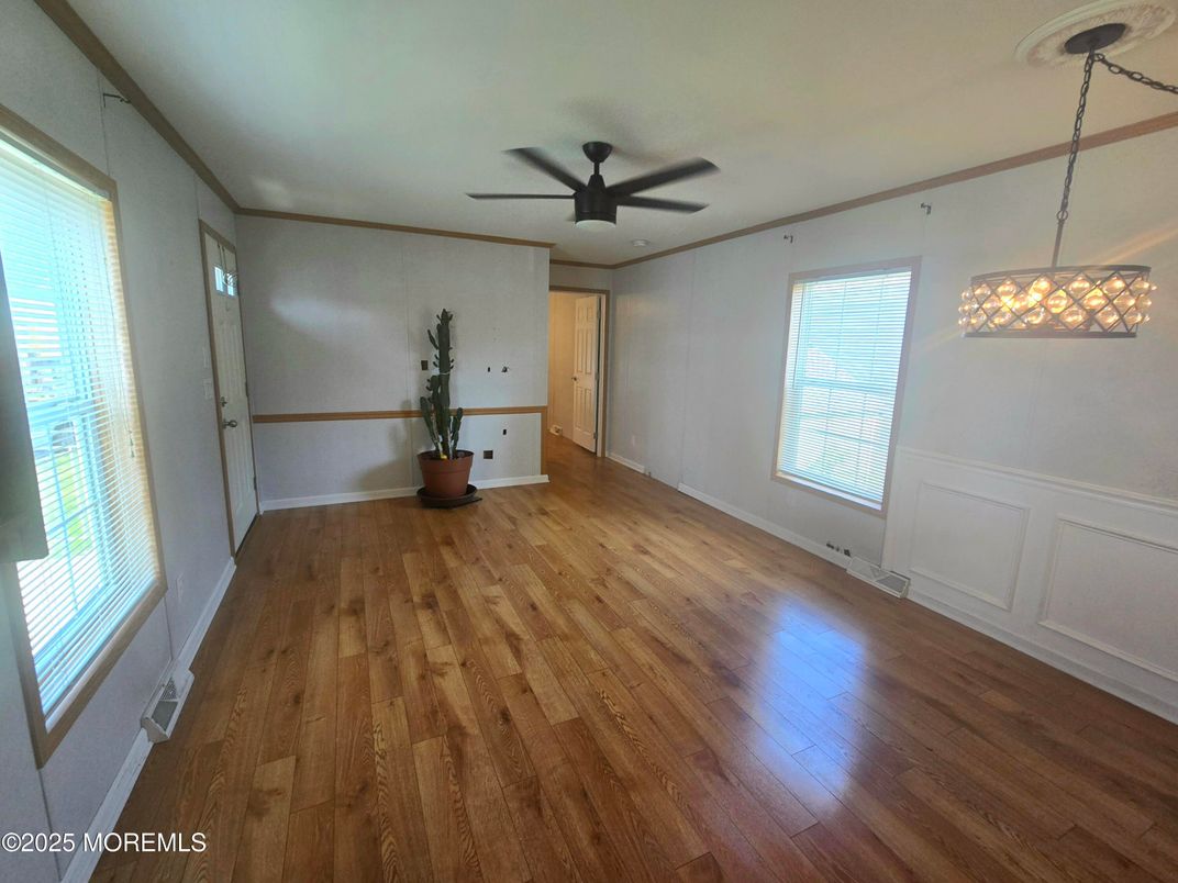 Empty room, Interior, Pendant Lights, Wood Texture Flooring