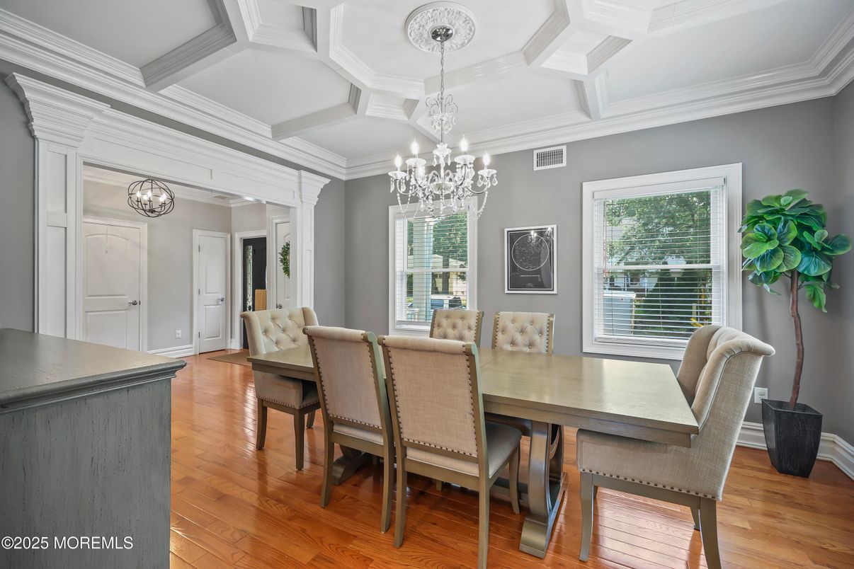 Chandelier, Dining room, Interior, Wood Texture Flooring