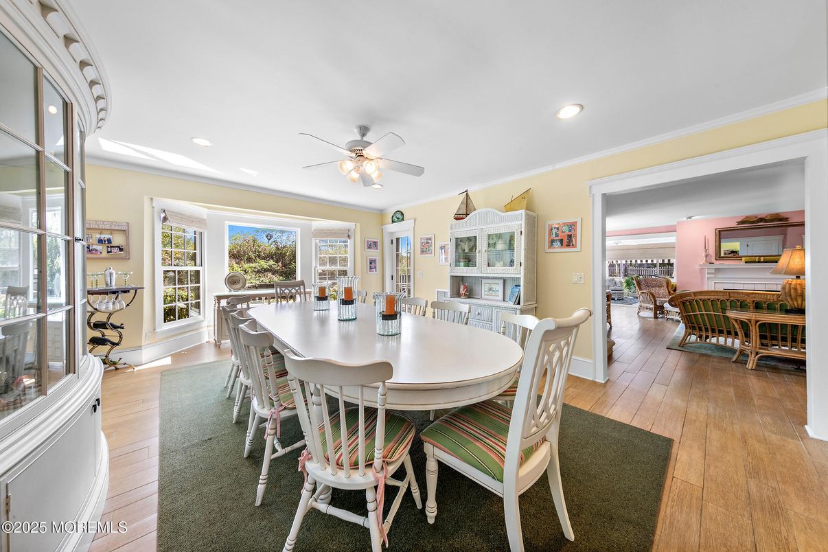 Dining room, Interior, Recessed Lighting, Wood Texture Flooring