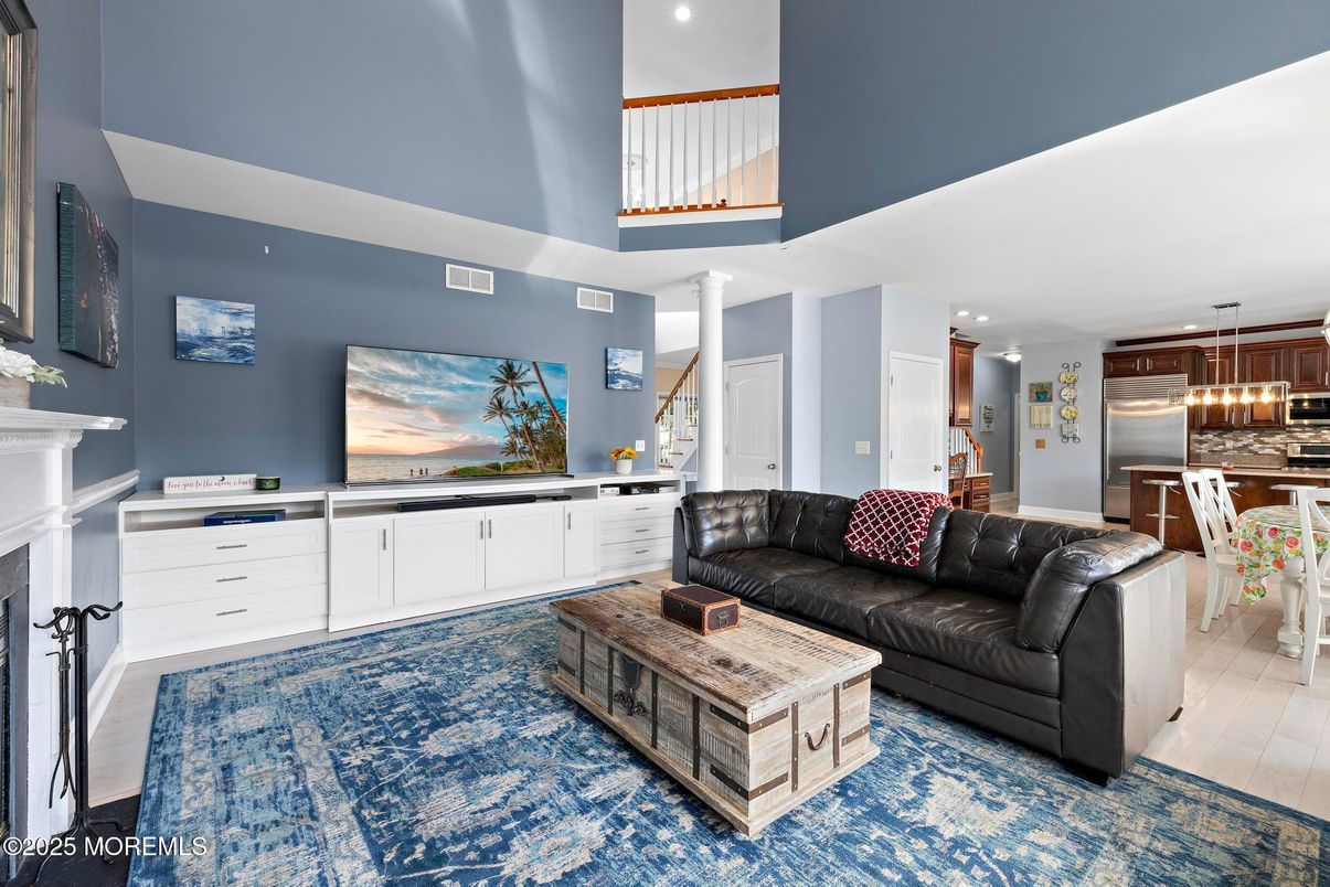 Dining room, Fireplace, Interior, Kitchen, Living room, Pendant Lights, Recessed Lighting, Stainless Steel Appliances