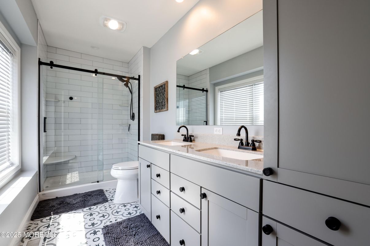 Bathroom, Dual Sink Vanities, Glass Shower, Interior, Recessed Lighting