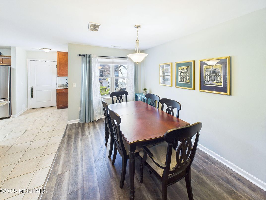 Dining room, Interior, Pendant Lights, Wood Texture Flooring