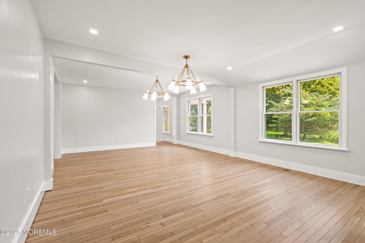 Empty room, Interior, Pendant Lights, Recessed Lighting, Wood Texture Flooring