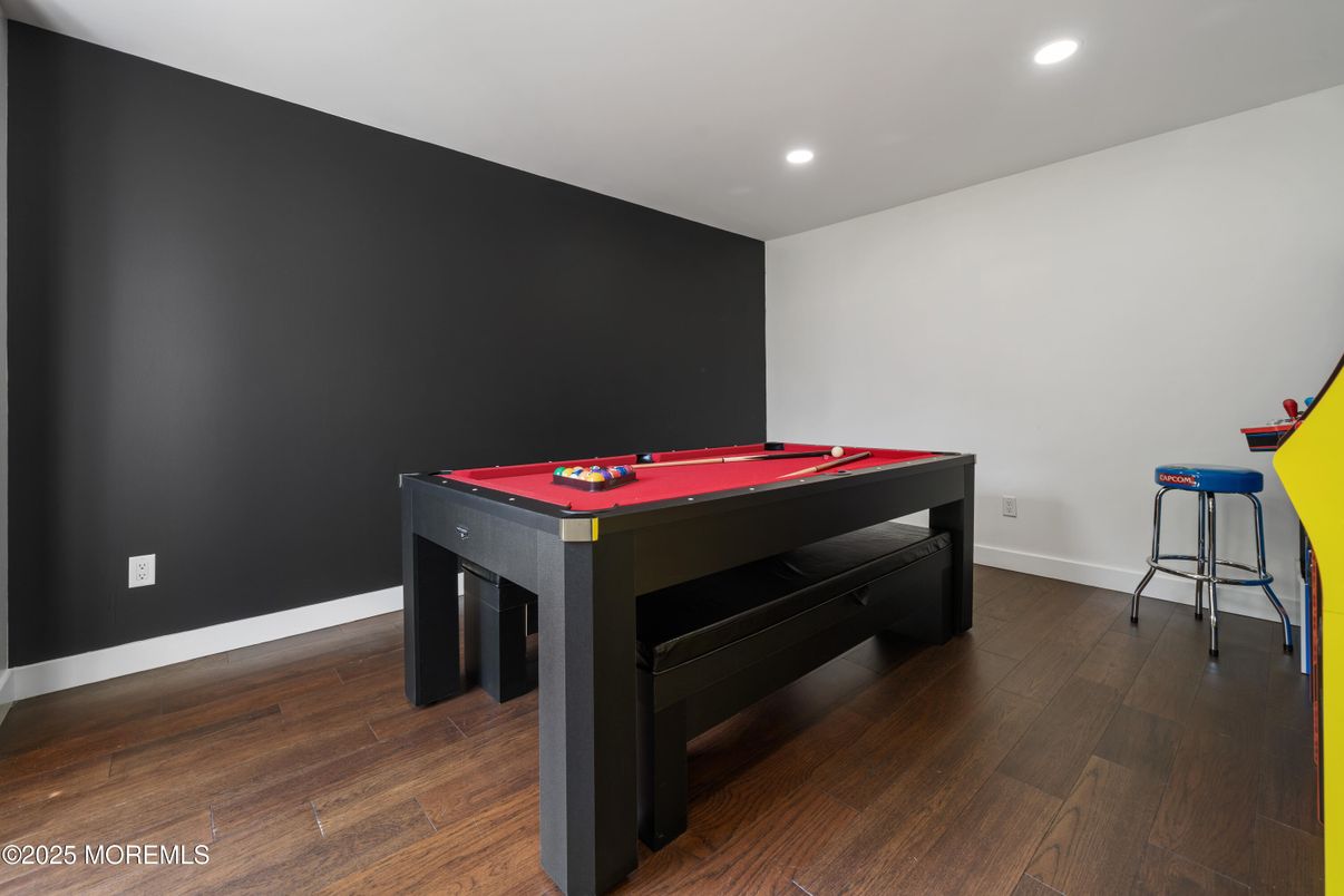 Billiard Table, Game Room, Interior, Recessed Lighting, Wood Texture Flooring