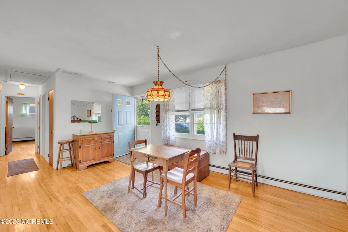 Dining room, Interior, Pendant Lights, Wood Texture Flooring