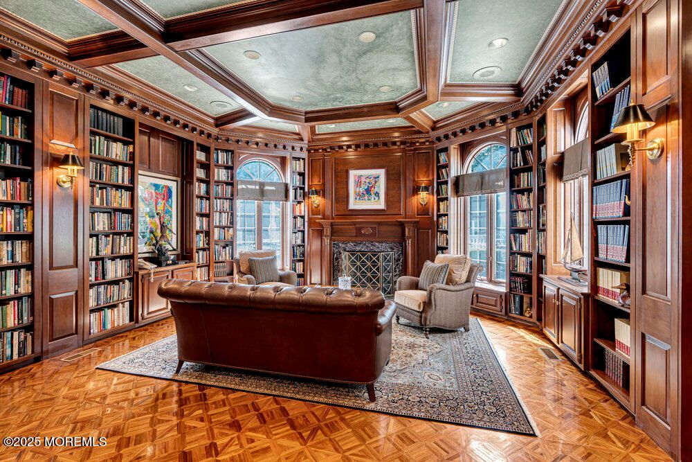 Fireplace, Interior, Living room, Recessed Lighting, Wooden Beams, Wood Texture Flooring, Wooden Walls
