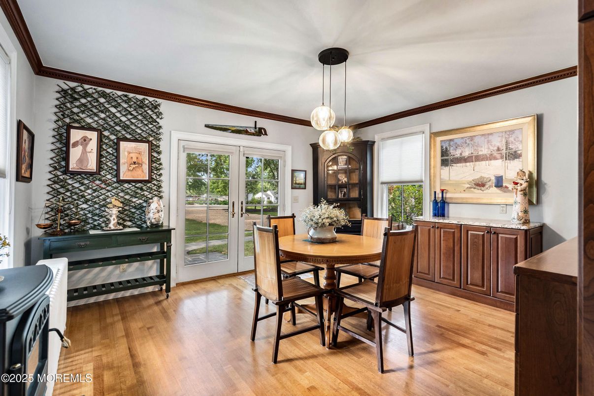 Dining room, Interior, Pendant Lights, Wood Texture Flooring