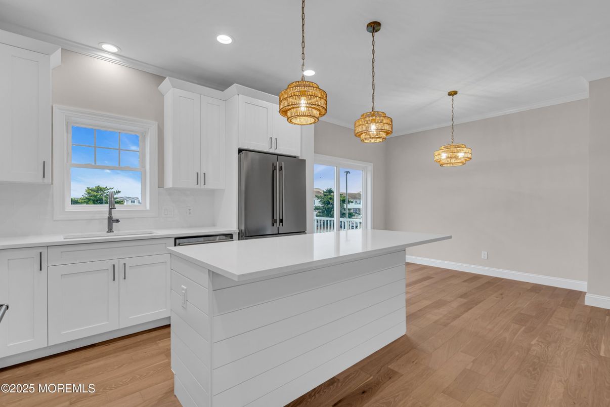 Interior, Kitchen, Pendant Lights, Recessed Lighting, Wood Texture Flooring