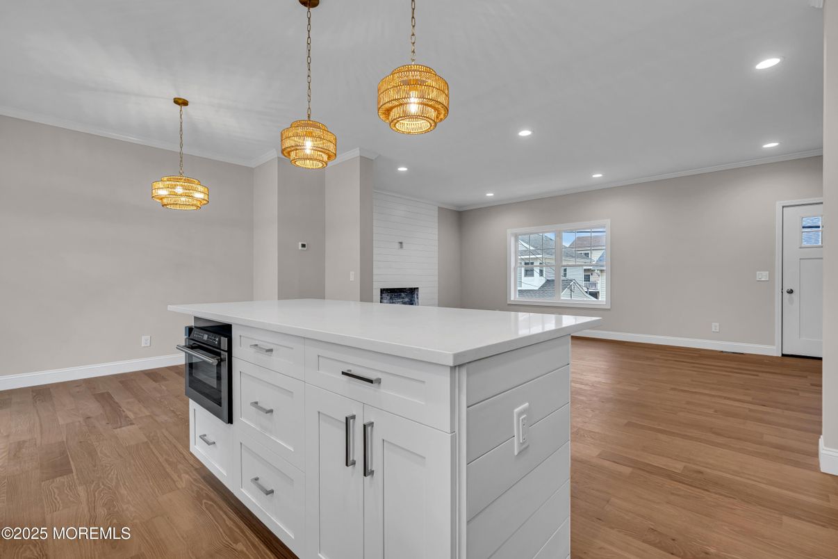 Interior, Kitchen, Pendant Lights, Recessed Lighting, Wood Texture Flooring