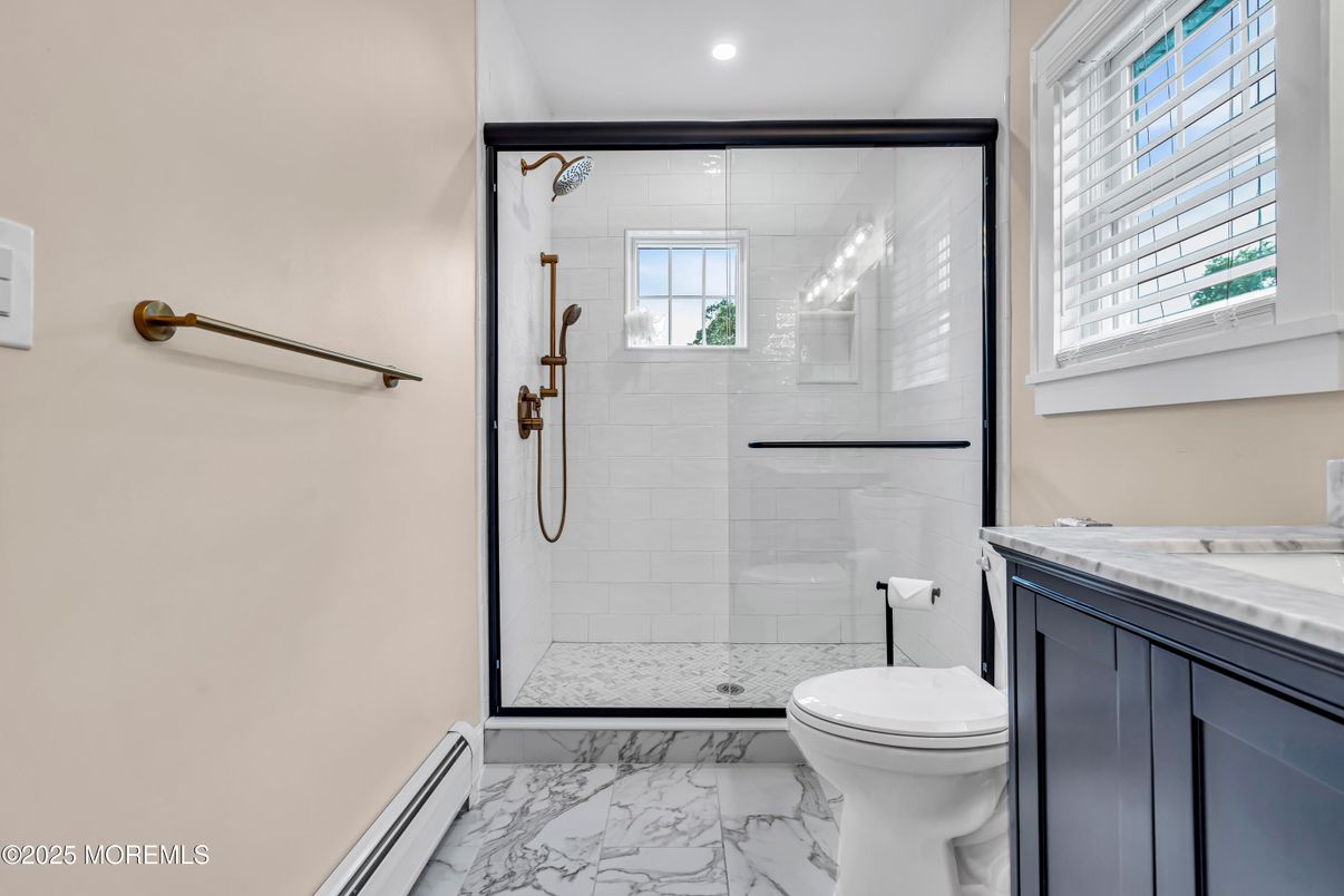 Bathroom, Glass Shower, Interior, Marble, Recessed Lighting