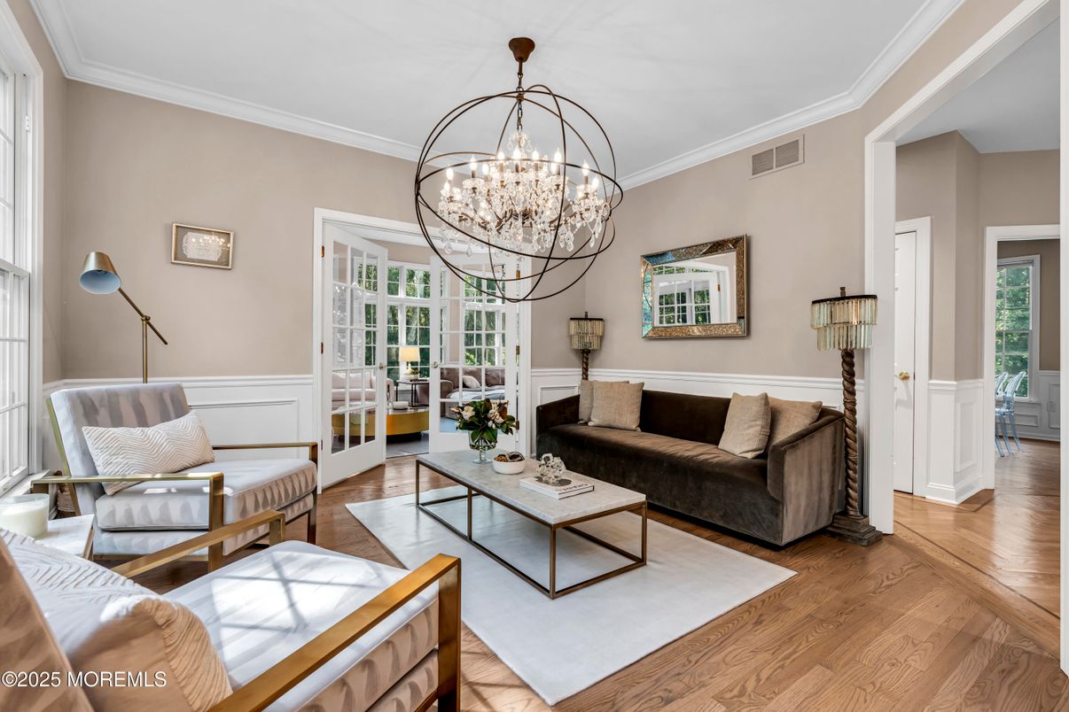 Chandelier, Interior, Living room, Wood Texture Flooring