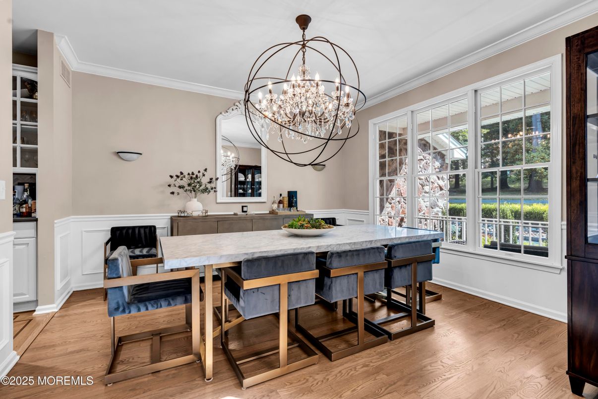 Chandelier, Dining room, Interior, Wood Texture Flooring