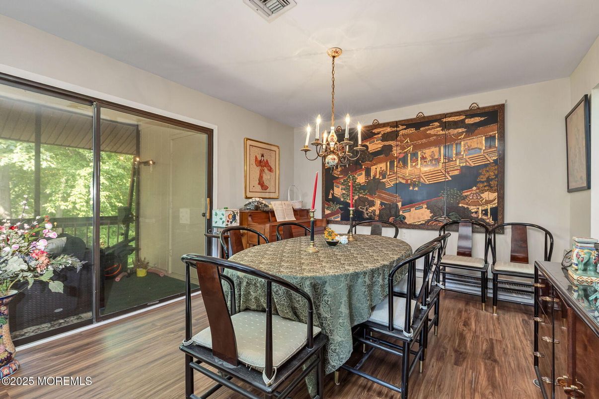 Chandelier, Dining room, Interior, Wood Texture Flooring