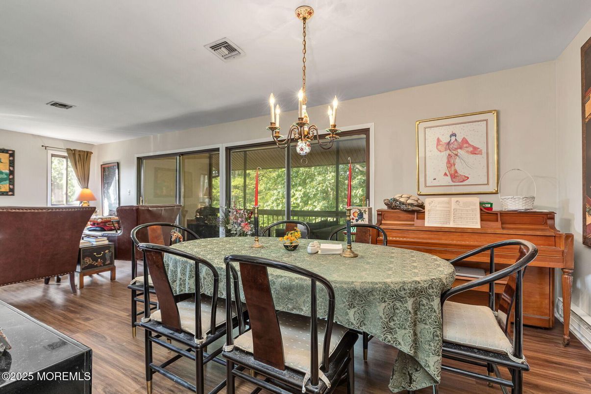 Chandelier, Dining room, Interior, Wood Texture Flooring