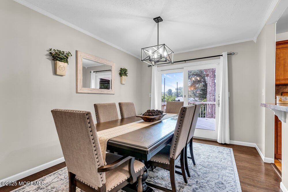 Dining room, Interior, Pendant Lights, Wood Texture Flooring